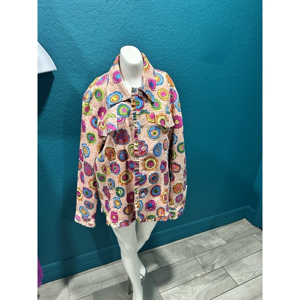 Redd Jeans Pink Colorful Art Print Sequin Jacket 12 Art To Wear